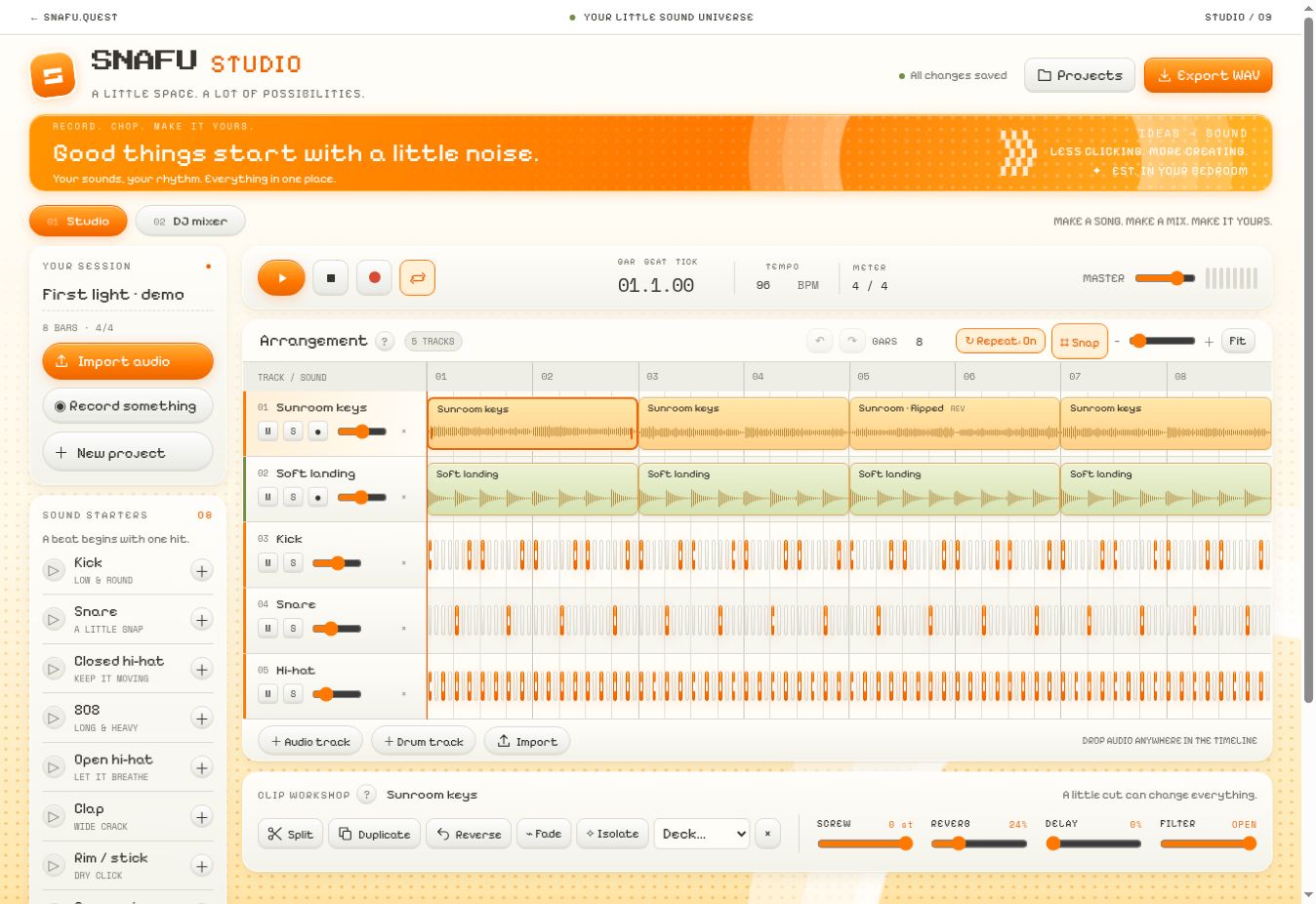 SNAFU Studio’s orange and cream music arrangement interface
